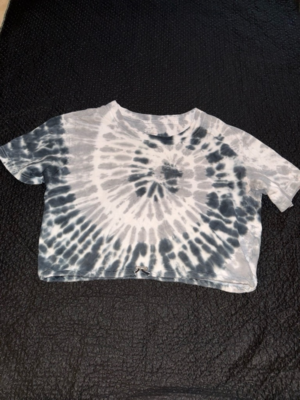 PINK Victoria's Secret Black & White Tie-Dye Crop Top